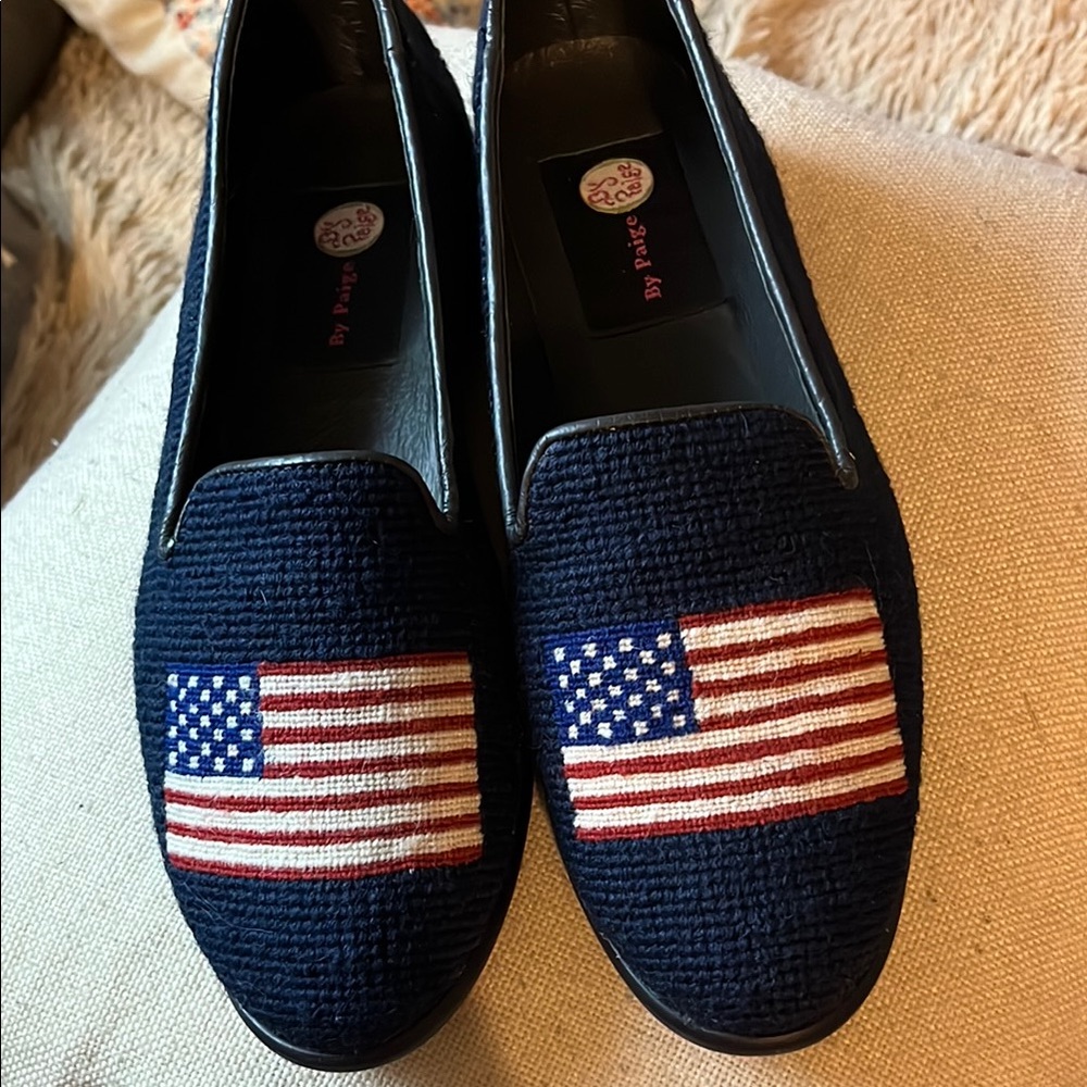 PAIGE Blue and Red Flats with Patriotic Embroidery